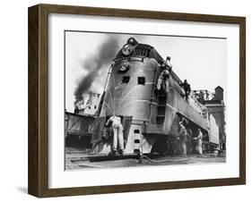 Soldiers Working on Locomotive-Myron Davis-Framed Photographic Print