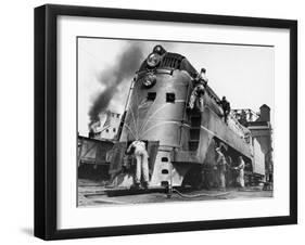 Soldiers Working on Locomotive-Myron Davis-Framed Photographic Print