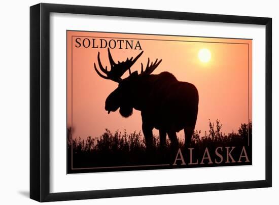 Soldotna, Alaska - Moose Silhouette-Lantern Press-Framed Art Print