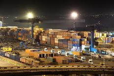 Night Industrial Port.  Containers and Trucks-soleg_1974-Photographic Print