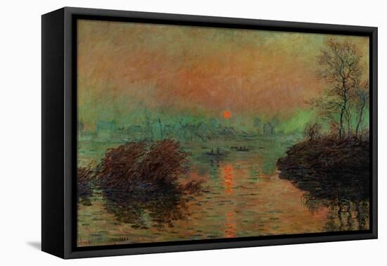 Soleil couchant a Lavacourt-Setting sun on the Seine at Lavacourt, effect of winter, 1880-Claude Monet-Framed Stretched Canvas