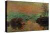 Soleil couchant a Lavacourt-Setting sun on the Seine at Lavacourt, effect of winter, 1880-Claude Monet-Stretched Canvas