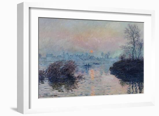 Soleil couchant sur la Seine à Lavacourt, effet d'hiver-Claude Monet-Framed Giclee Print