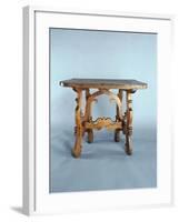 Solid Walnut Table with Lyre-Shaped Legs, Italy, 16th-17th Century, Detail-null-Framed Giclee Print