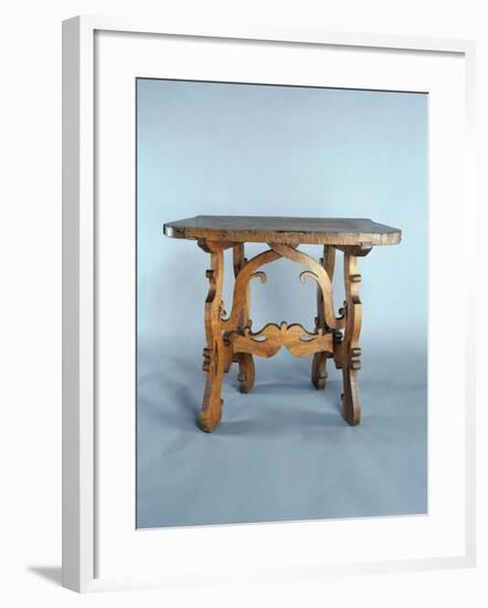 Solid Walnut Table with Lyre-Shaped Legs, Italy, 16th-17th Century, Detail-null-Framed Giclee Print