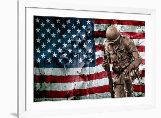 Solider Statue and American Flag by Identical Exposure Poster-null-Framed Photo