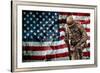 Solider Statue and American Flag by Identical Exposure Poster-null-Framed Photo