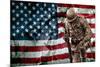 Solider Statue and American Flag by Identical Exposure Poster-null-Mounted Photo