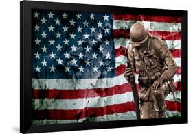 Solider Statue and American Flag by Identical Exposure Poster-null-Framed Photo