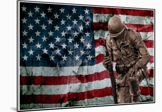 Solider Statue and American Flag by Identical Exposure-null-Mounted Poster