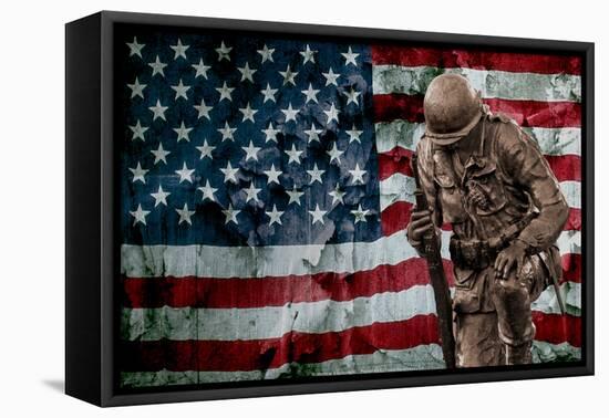 Solider Statue and American Flag by Identical Exposure-null-Framed Stretched Canvas