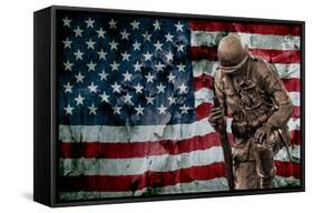 Solider Statue and American Flag by Identical Exposure-null-Framed Stretched Canvas