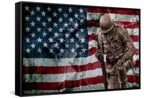 Solider Statue and American Flag by Identical Exposure-null-Framed Stretched Canvas