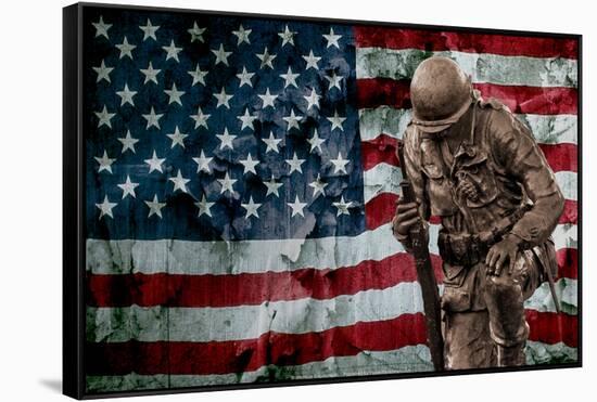 Solider Statue and American Flag by Identical Exposure-null-Framed Stretched Canvas