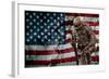 Solider Statue and American Flag by Identical Exposure-null-Framed Photo