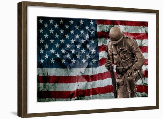 Solider Statue and American Flag by Identical Exposure-null-Framed Photo