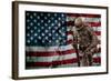 Solider Statue and American Flag by Identical Exposure-null-Framed Photo