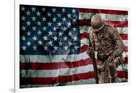 Solider Statue and American Flag by Identical Exposure-null-Framed Photo