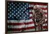 Solider Statue and American Flag by Identical Exposure-null-Framed Photo