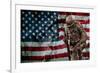 Solider Statue and American Flag by Identical Exposure-null-Framed Photo