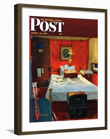 "Solitaire" Saturday Evening Post Cover, August 19,1950-Norman Rockwell-Framed Giclee Print