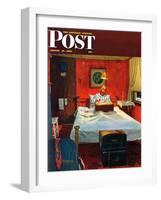 "Solitaire" Saturday Evening Post Cover, August 19,1950-Norman Rockwell-Framed Giclee Print