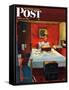 "Solitaire" Saturday Evening Post Cover, August 19,1950-Norman Rockwell-Framed Stretched Canvas