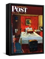 "Solitaire" Saturday Evening Post Cover, August 19,1950-Norman Rockwell-Framed Stretched Canvas