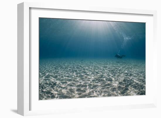 Solitary Scuba Diver in Shallow Sandy Bay, with Sun Beams, Naama Bay-Mark Doherty-Framed Photographic Print