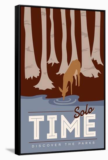 Solo Time (Deer) - Discover the Parks-Lantern Press-Framed Stretched Canvas