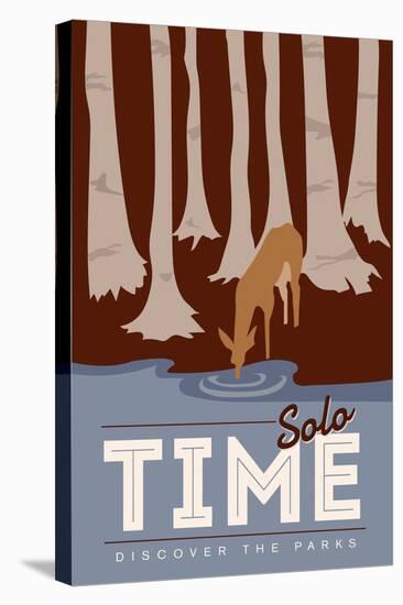 Solo Time (Deer) - Discover the Parks-Lantern Press-Stretched Canvas