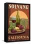 Solvang, California - Wine Vintage Sign-Lantern Press-Framed Stretched Canvas