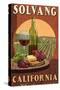 Solvang, California - Wine Vintage Sign-Lantern Press-Stretched Canvas