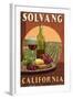 Solvang, California - Wine Vintage Sign-Lantern Press-Framed Art Print