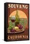 Solvang, California - Wine Vintage Sign-Lantern Press-Framed Stretched Canvas