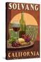 Solvang, California - Wine Vintage Sign-Lantern Press-Stretched Canvas