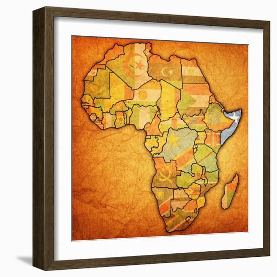 Somalia on Actual Map of Africa-michal812-Framed Art Print