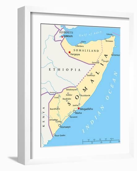 Somalia Political Map-Peter Hermes Furian-Framed Art Print