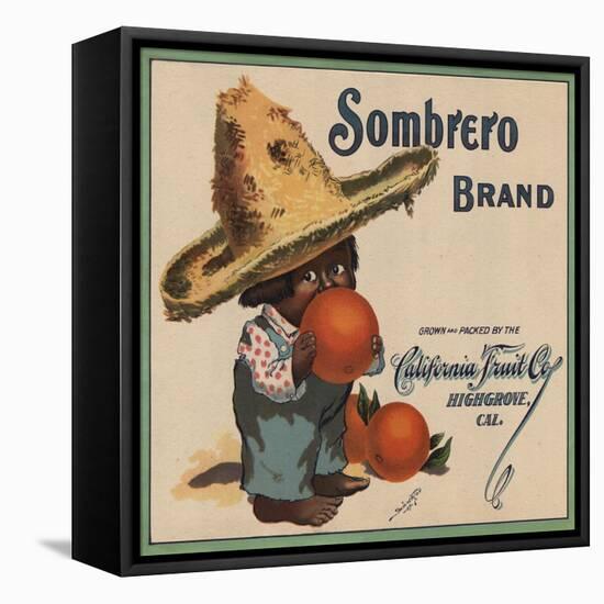 Sombrero Brand - Highgrove, California - Citrus Crate Label-Lantern Press-Framed Stretched Canvas