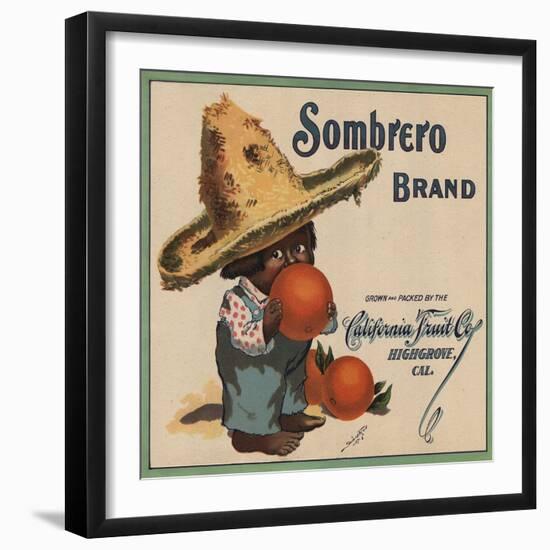 Sombrero Brand - Highgrove, California - Citrus Crate Label-Lantern Press-Framed Art Print