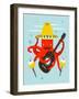 Sombrero Macho Moustache Octopus Playing Guitar. Underwater Mexican Guitarist. Vector Layered Eps8-Popmarleo-Framed Art Print