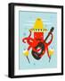 Sombrero Macho Moustache Octopus Playing Guitar. Underwater Mexican Guitarist. Vector Layered Eps8-Popmarleo-Framed Art Print