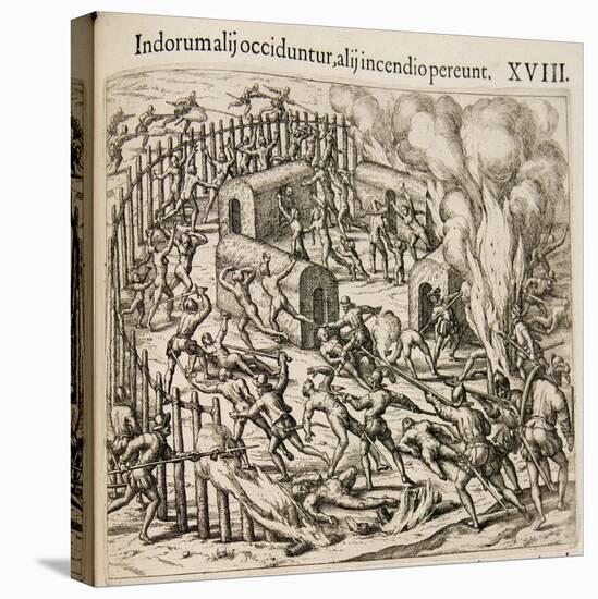 Some Indians are Killed, Some Perish in a Fire-Theodor de Bry-Stretched Canvas