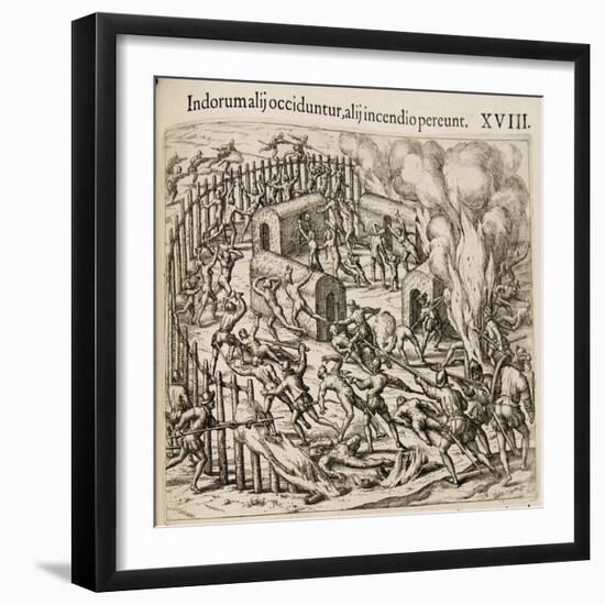 Some Indians are Killed, Some Perish in a Fire-Theodor de Bry-Framed Giclee Print