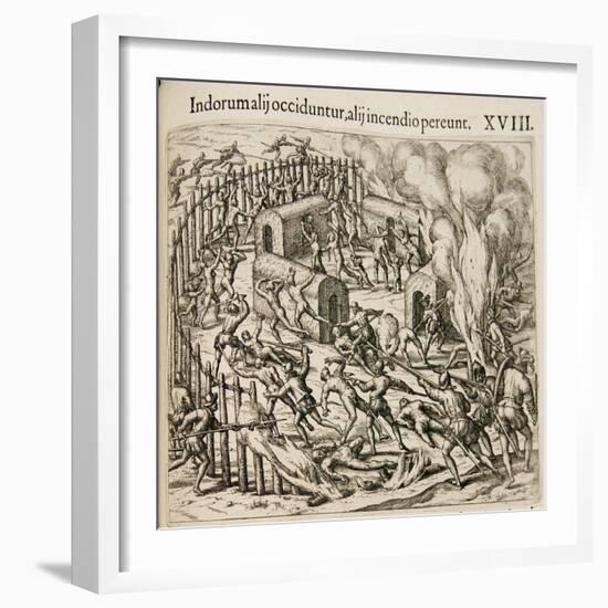 Some Indians are Killed, Some Perish in a Fire-Theodor de Bry-Framed Giclee Print