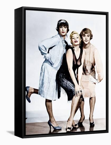 SOME LIKE IT HOT, from left: Tony Curtis, Evelyn Moriarty (Marilyn Monroe's stand-in), Jack Lemmon-null-Framed Stretched Canvas