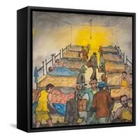 Some Men Looking for Bed Bugs before Crawling into Bed-Ronald Ginther-Framed Stretched Canvas