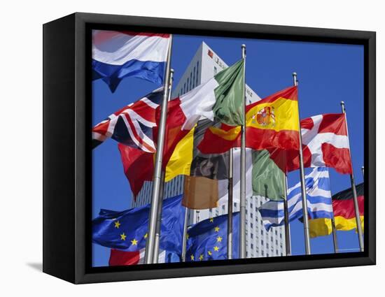 Some of the Flags of the European Union, La Defense, Paris, France, Europe-Neale Clarke-Framed Stretched Canvas