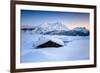 Some Scattered Huts in a Snowy Landscape at Spluga by the Maloja Pass with Magical Sunset Colors-Roberto Moiola-Framed Photographic Print