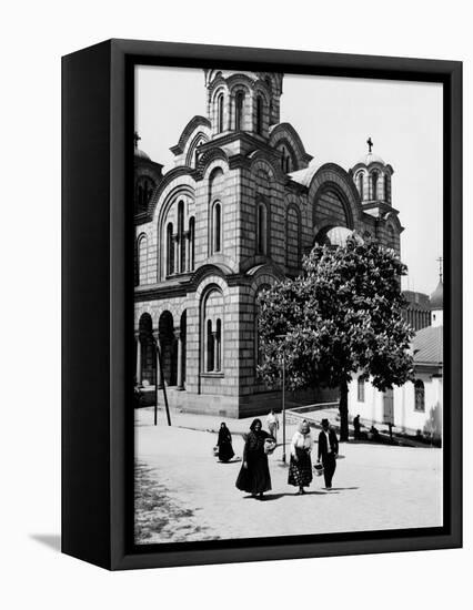 Some Serbian People Strolling in Front of a Church, Belgrade-null-Framed Stretched Canvas